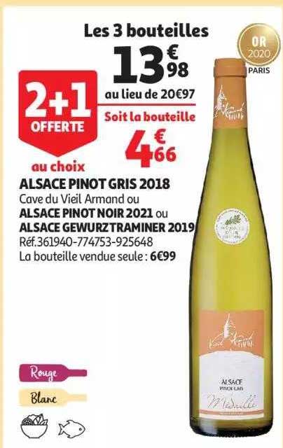 alsace pinot gris 2018 cave du vieil armand ou alsace pinot noir 2021 ou alsace gewurztraminer 2019