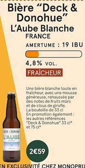 bière "deck & donohue" l'aube blanche