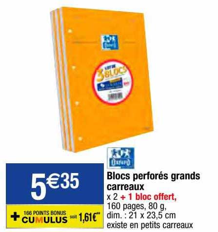 blocs perforés grands carreaux oxford