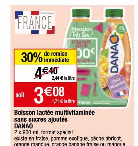 boisson lactée multivitaminée sans sucres ajoutés danao