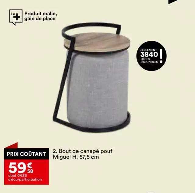 bout de canapé pouf miguel h. 57,5 cm