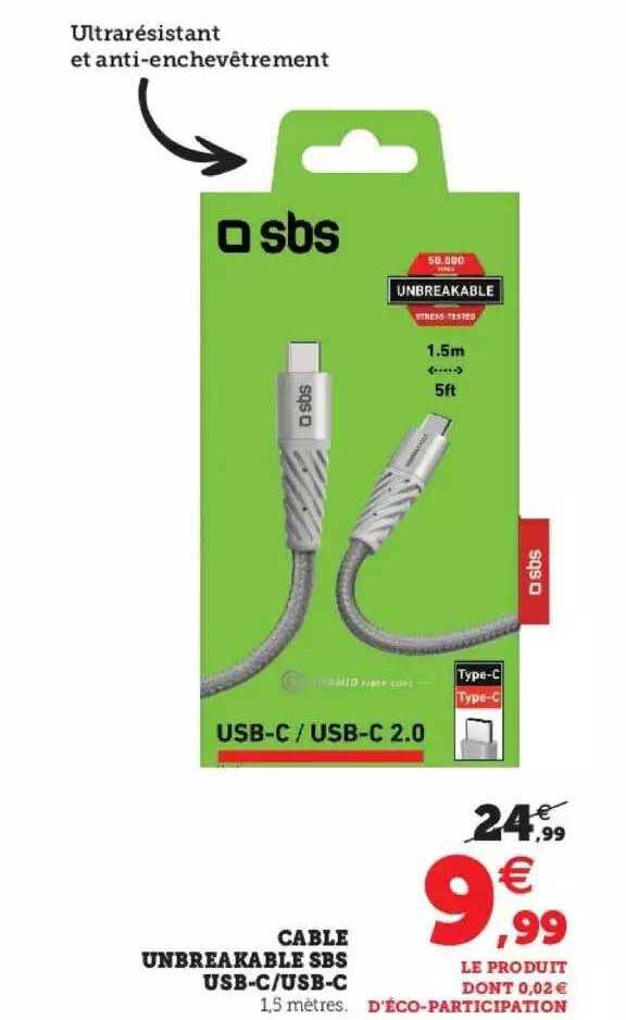 câble unbreakable sbs usb-c