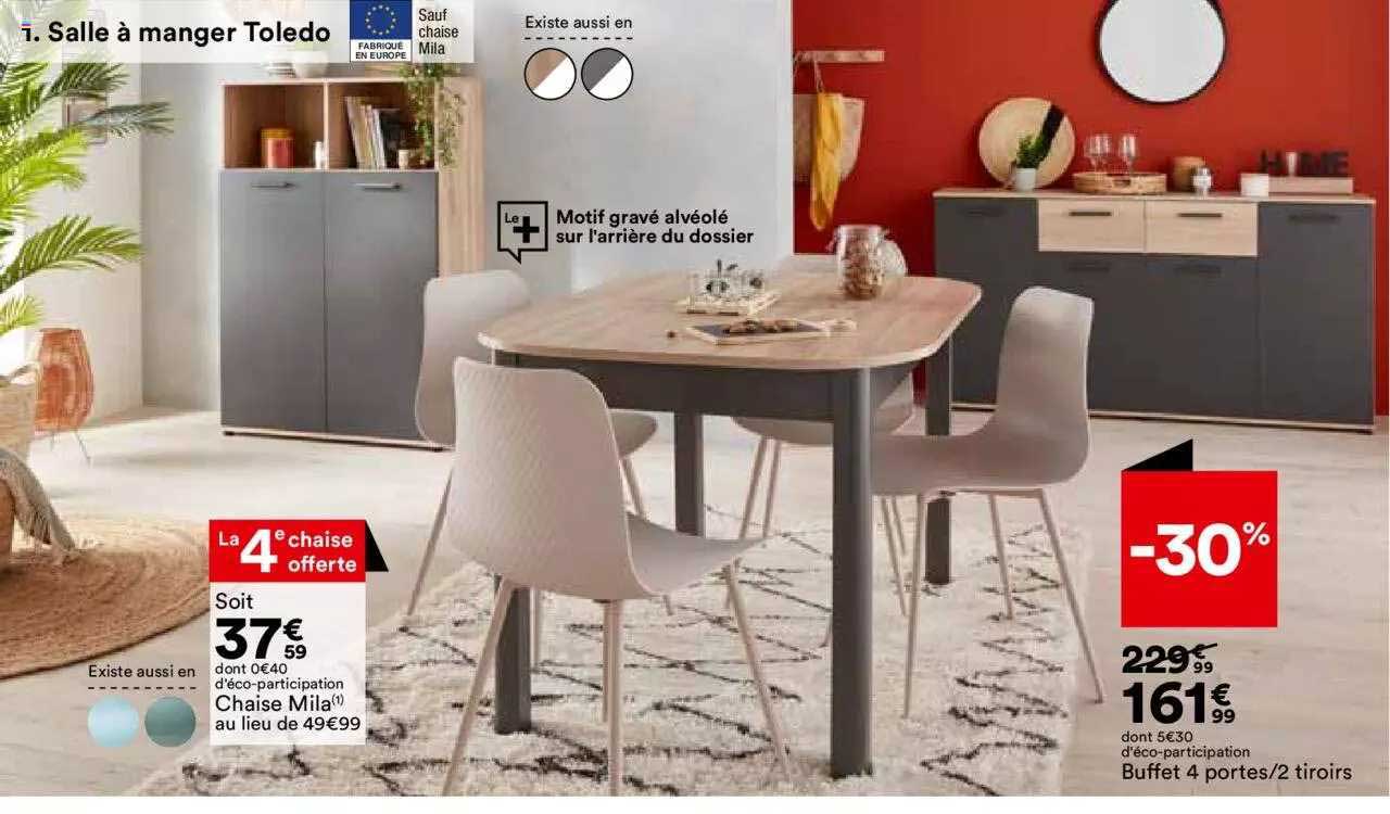 Chaise Mila, Buffet 4 Portes-2 Tiroirs