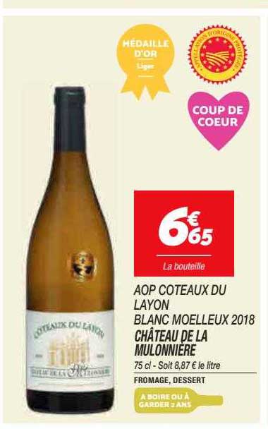 château de la mulonnière aop côteaux du layon blanc moelleux 2018