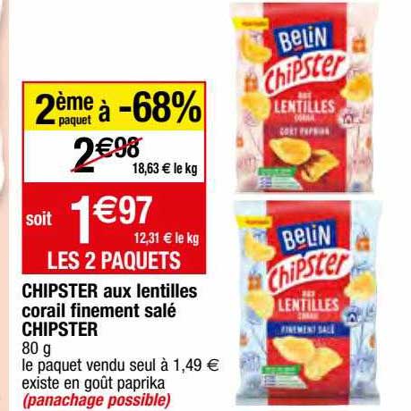 chipster aux lentilles corail finement salé chipster