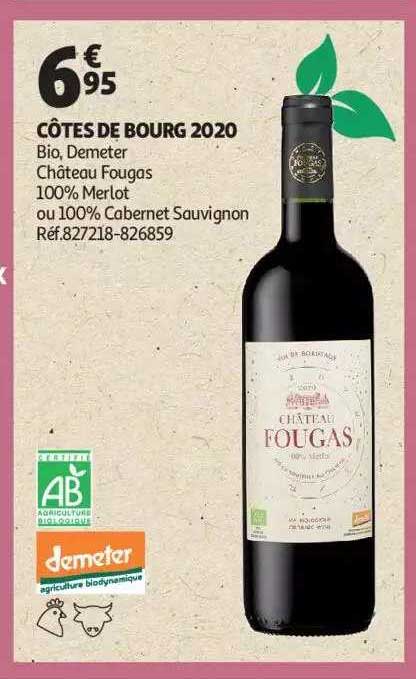 côtes de bourg 2020 bio, demeter château fougas 100% merlot ou 100% cabernet sauvignon