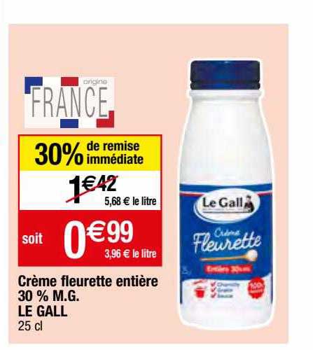 crème fleurette entière 30% m.g. le gall