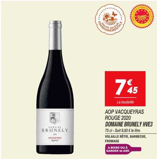domaine brunely hve3 aop vacqueyras rouge 2020