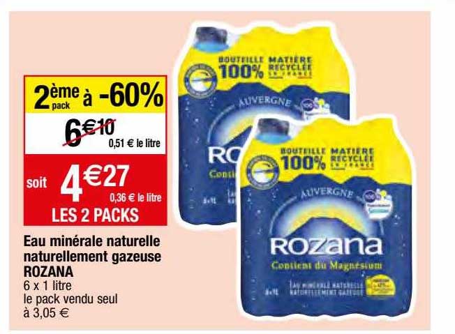 eau minérale naturelle naturellement gazeuse rozana