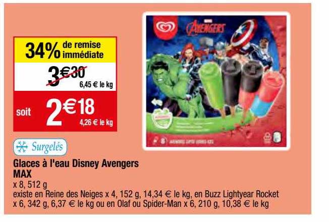 glaces à l'eau disney avengers max