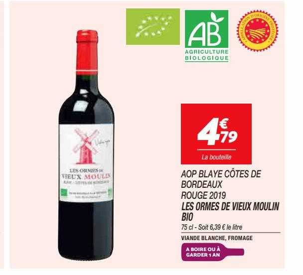 les ormes de vieux moulin bio aop blaye côtes de bordeaux rouge 2019