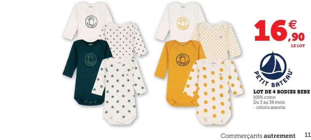 lot de 4 bodies bébé petit bateau
