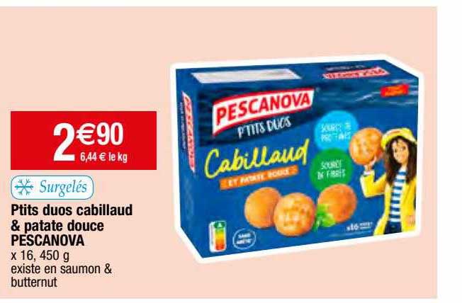 p'tits duos cabillaud & patate douce pescanova