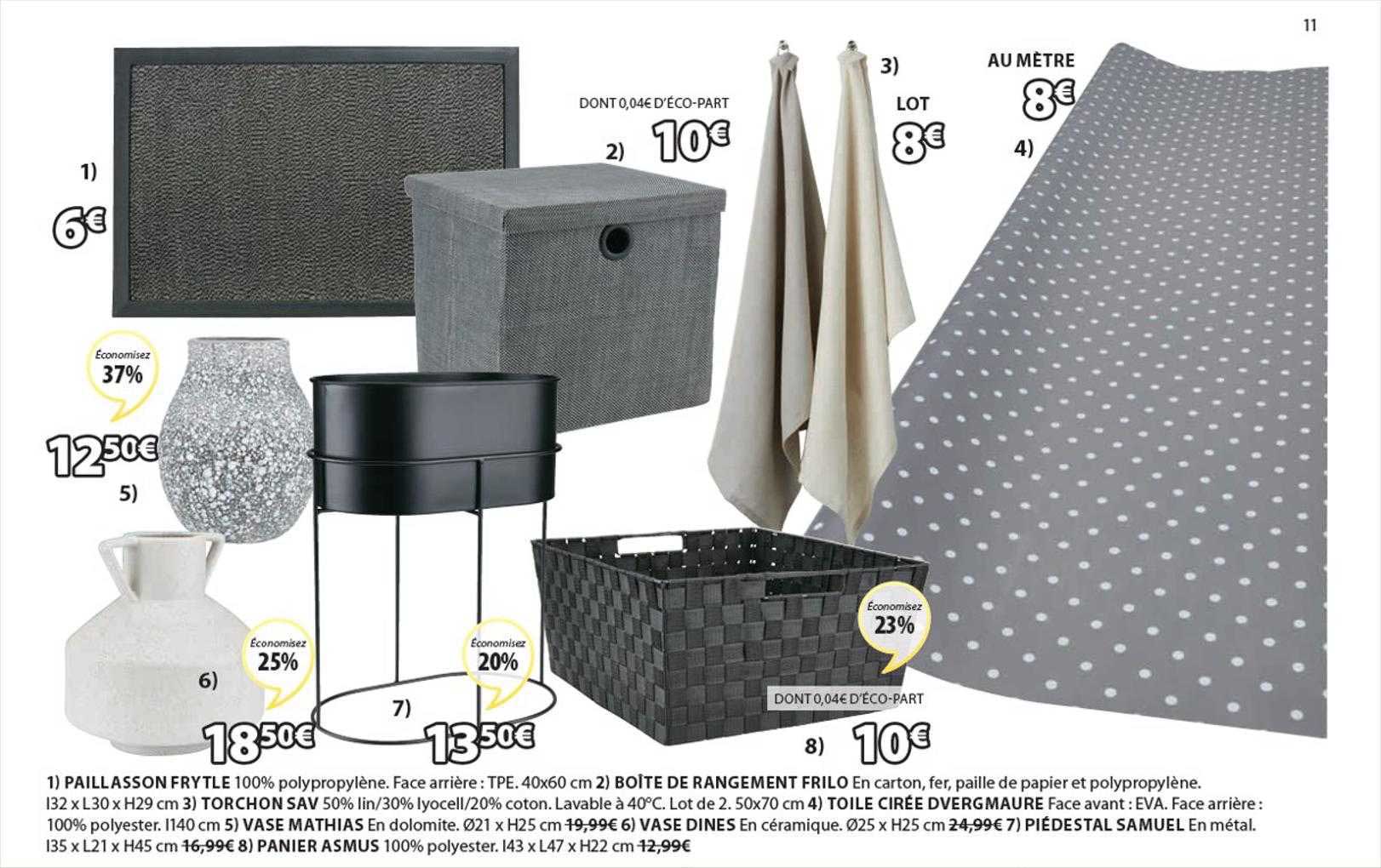 paillasson frytle, boîte de rangement frilo, torchon sav, toile cirée dvergmaure, vase mathias, vase dines, piédestal samuel, panier asmus