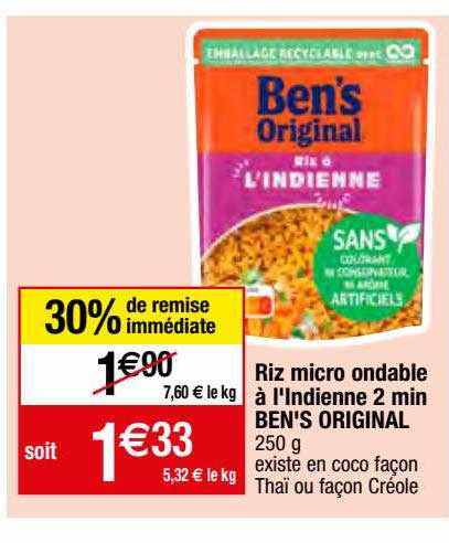 riz micro ondable à l'indienne 2 min ben's original