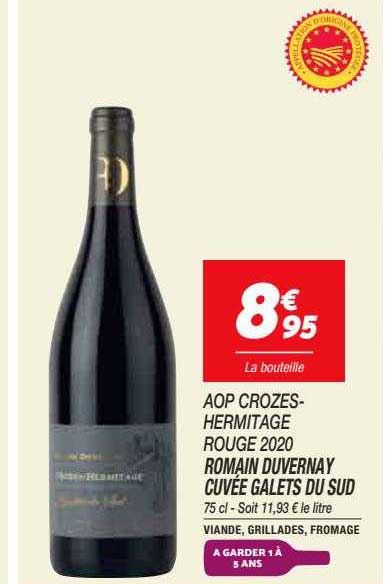 romain duvernay cuvée galets du sud aop crozes-hermitage rouge 2020
