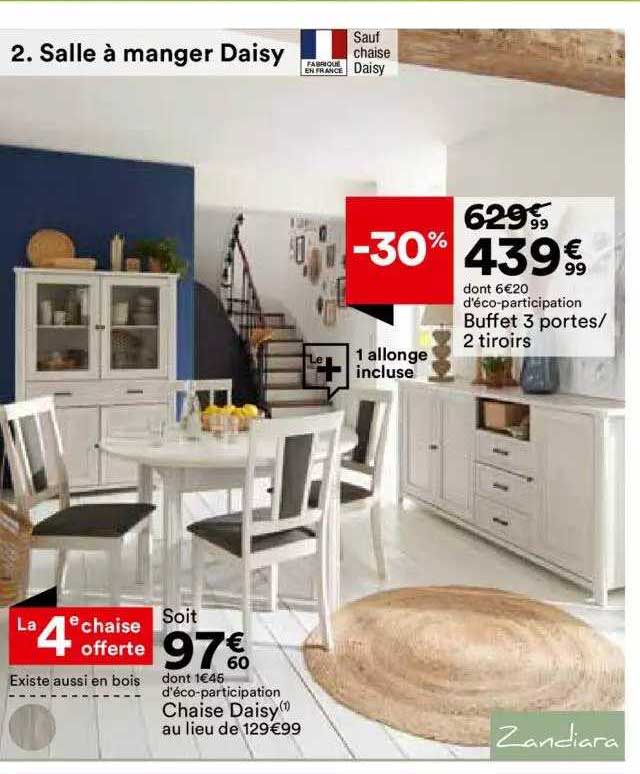 salle à manger daisy : chaise daisy, buffet 3 portes - 2 tiroirs