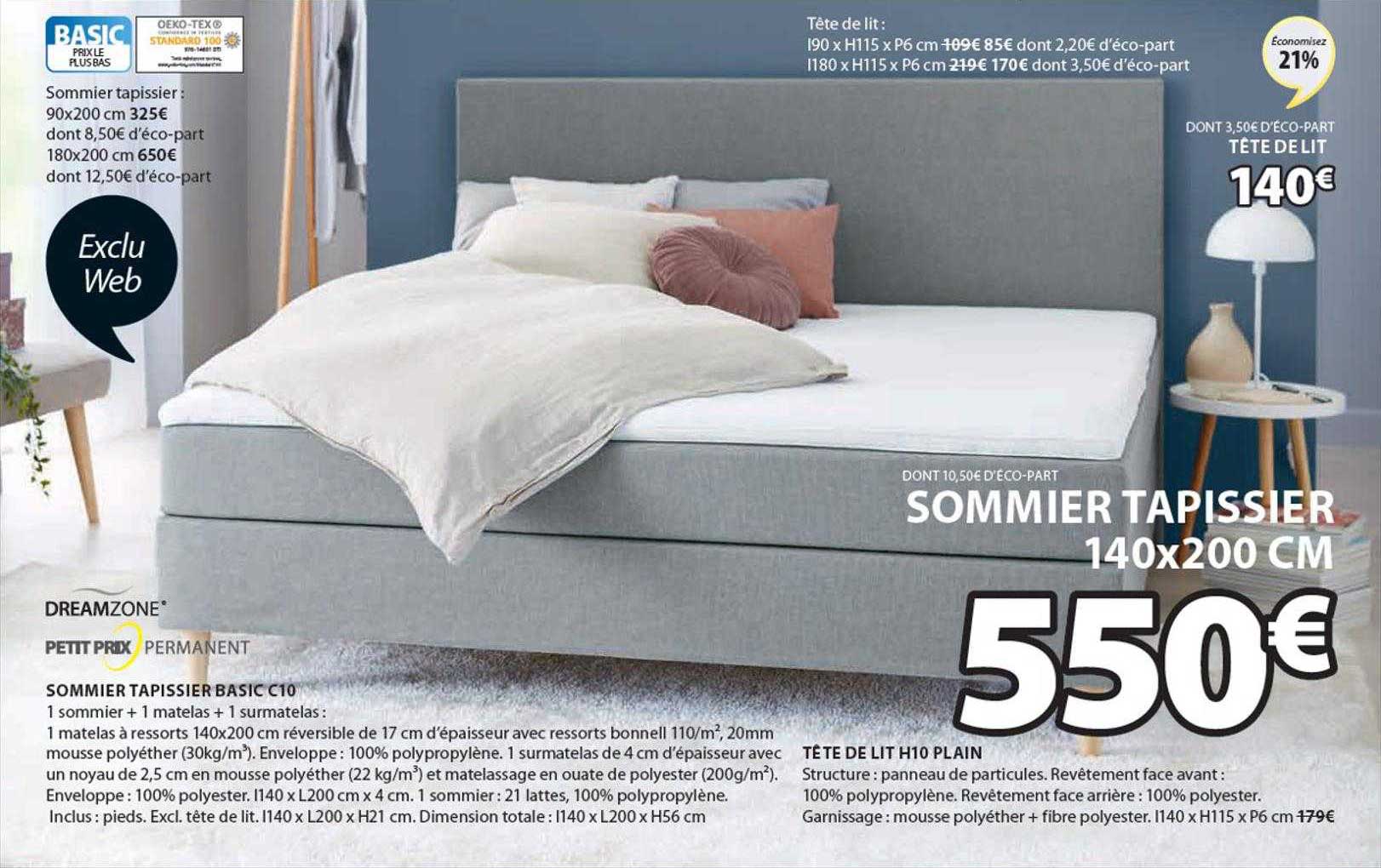 Sommier Tapissier Basic C10, Tête De Lit H10 Plain