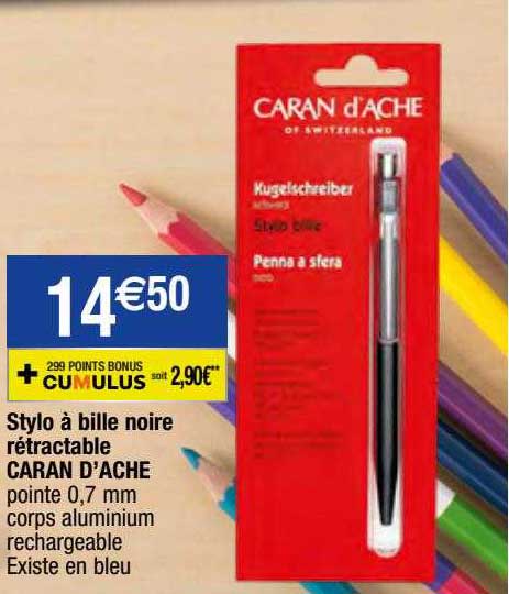 stylo à bille noire rétractable caran d'ache