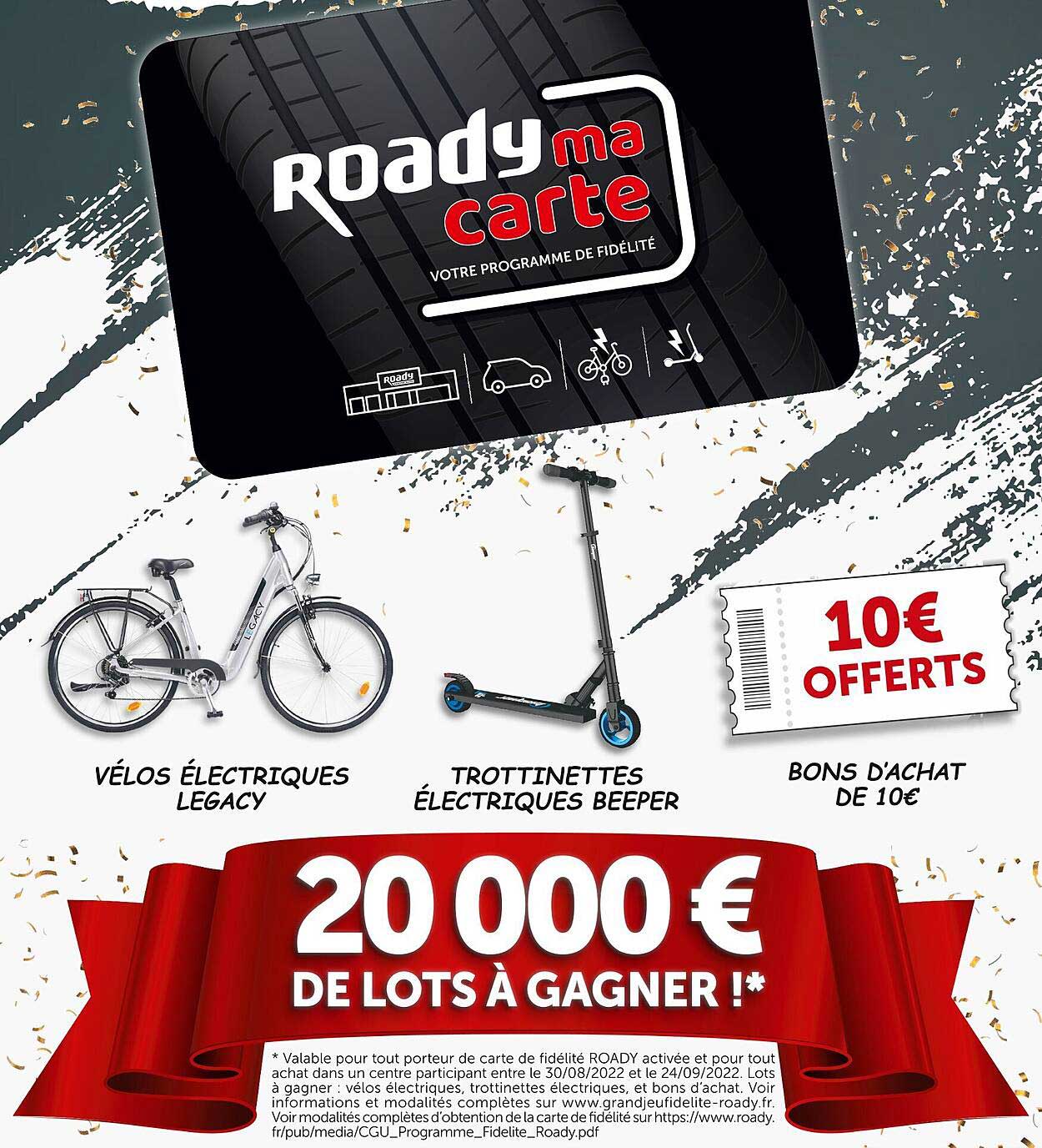 vélos électriques legacy, trottinettes électriques beeper, bons d'achat de 10€