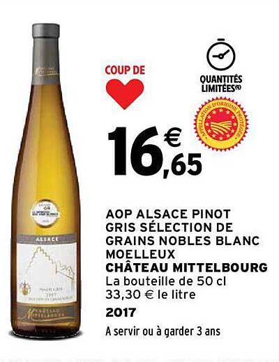 aop alsace pinot gris sélection de grains nobles blanc moelleux château mittelbourg 2017