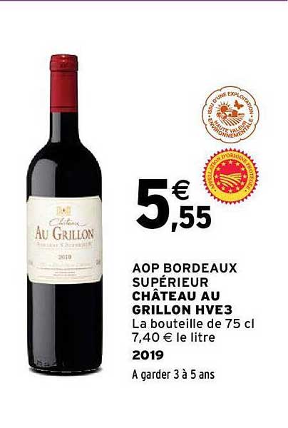 aop bordeaux supérieur château au grillon hve3 2019
