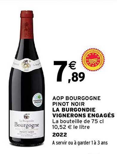 aop bourgogne pinot noir la burgondie vignerons engagés 2022