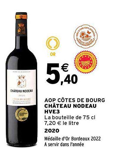 aop côtes de bourg château nodeau hve3 2020