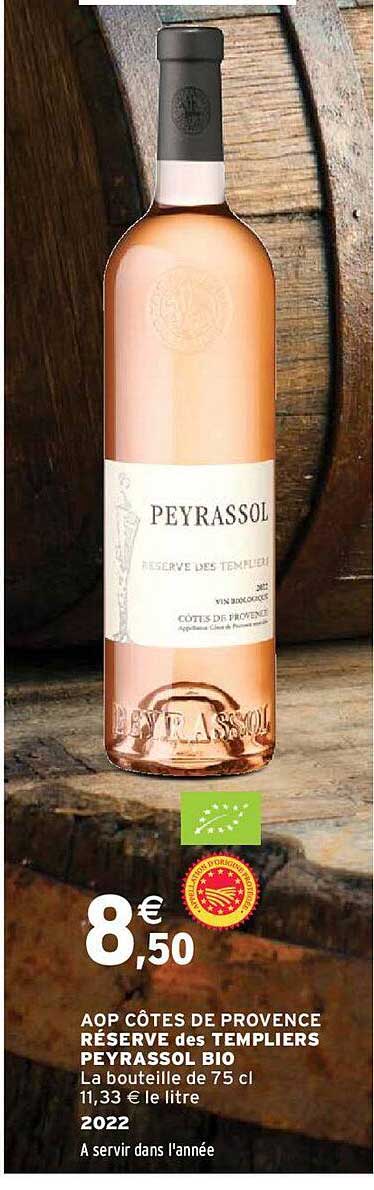aop côtes de provence réserve des templiers peyrassol bio 2022