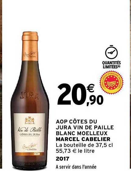 aop côtes du jura vin de paille blancn moelleux marcel cabelier 2017