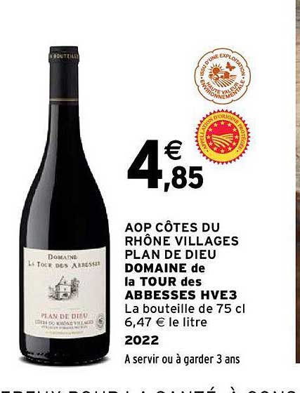 aop côtes du rhône villages plan de dieu domaine de la tour des abbesses hve3 2022