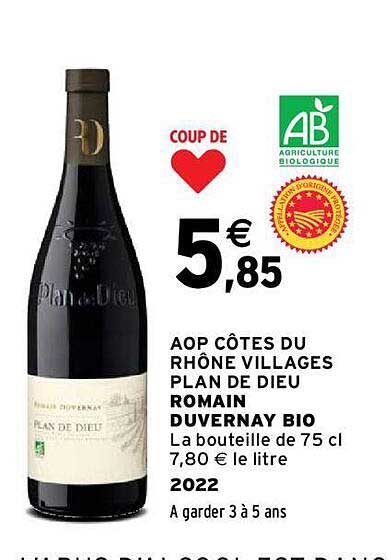 aop côtes du rhône villages plan de dieu romain duvernay bio 2022