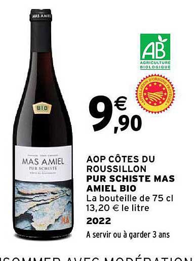 aop côtes du roussillon pure schiste mas amiel bio 2022