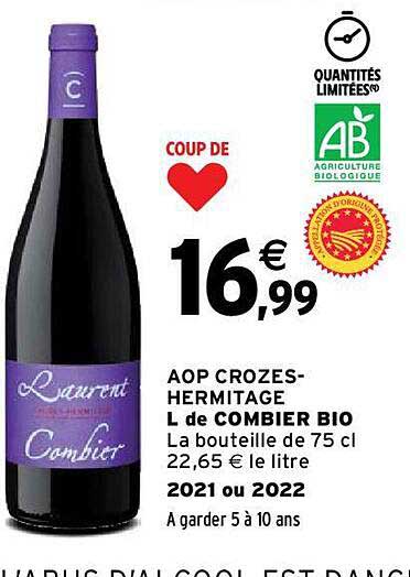 aop crozes-hermitage l de combier bio 2021 ou 2022