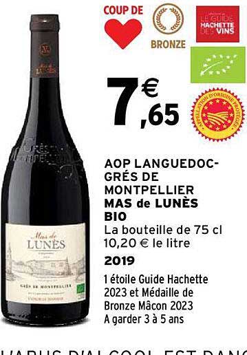 aop languedoc-grés de montpellier mas de lunès bio 2019