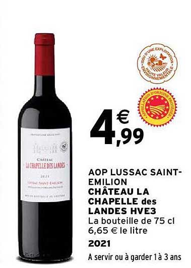 aop lussac saint-émilion château la chapelle des landes hve3 2021