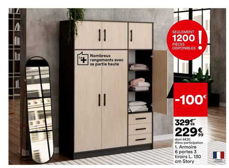 armoire 6 portes 3 tiroirs l. 130 cm story