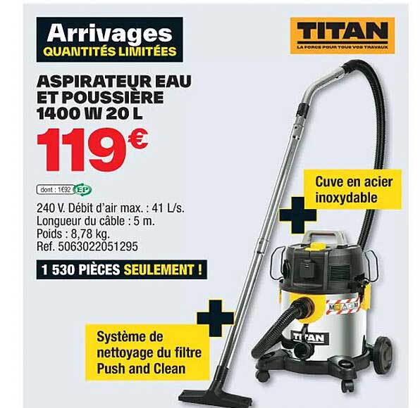 Aspirateur Eau Et Poussière 1400w 20l Titan