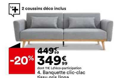 banquette clic-clac tissu gris ilona