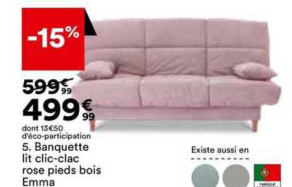 banquette lit clic-clac rose pieds bois emma