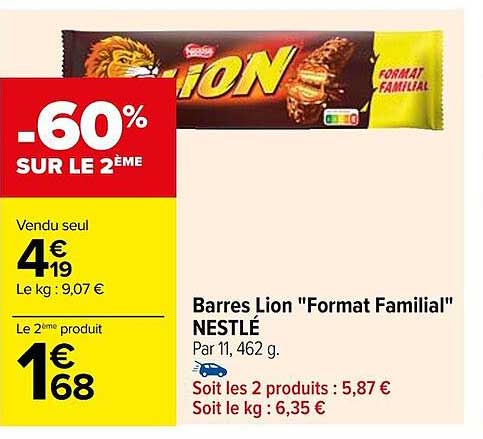 barres lion "format familial" nestlé