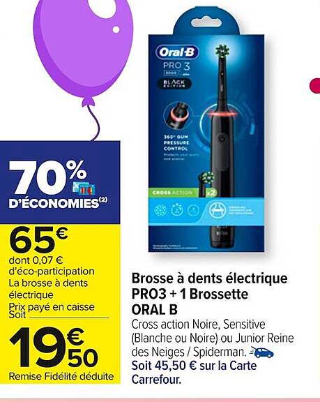 brosse à dents électrique pro3 + 1 brossette oral b