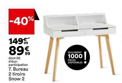 Bureau 2 Tiroirs Snow 2