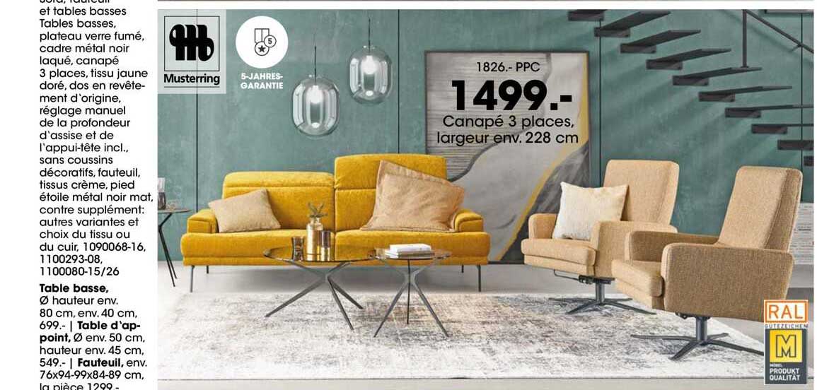 canapé 3 places, largeur env.228 cm