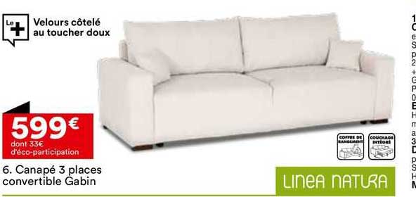 canapé 3 places convertible gabin linea natura