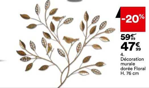 décoration murale dorée floral h. 76 cm