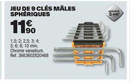 jeu de 9 clés mâles sphériques
