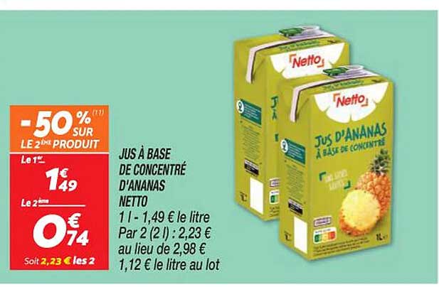 jus à base de concentré d'ananas netto