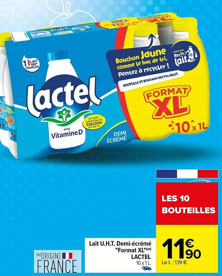 lait u.h.t. demi-écrémé "format xl" lactel
