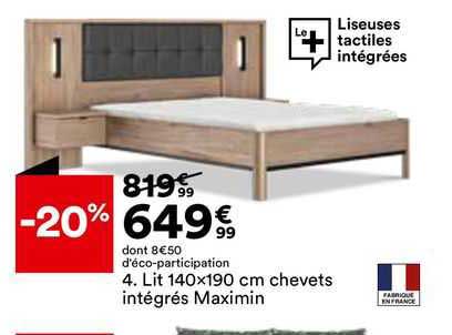 lit 140 x 190 cm chevets intégrés maximin
